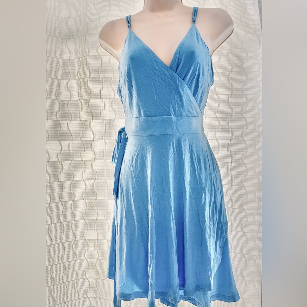 ZAFUL Babydoll Ballet Core Deep V-Neck Crossover Sleeveless Coastal Wrap Dress M